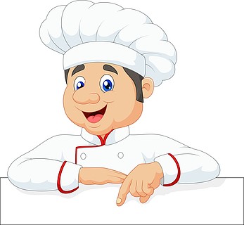 卡通小厨师指着横幅或菜单