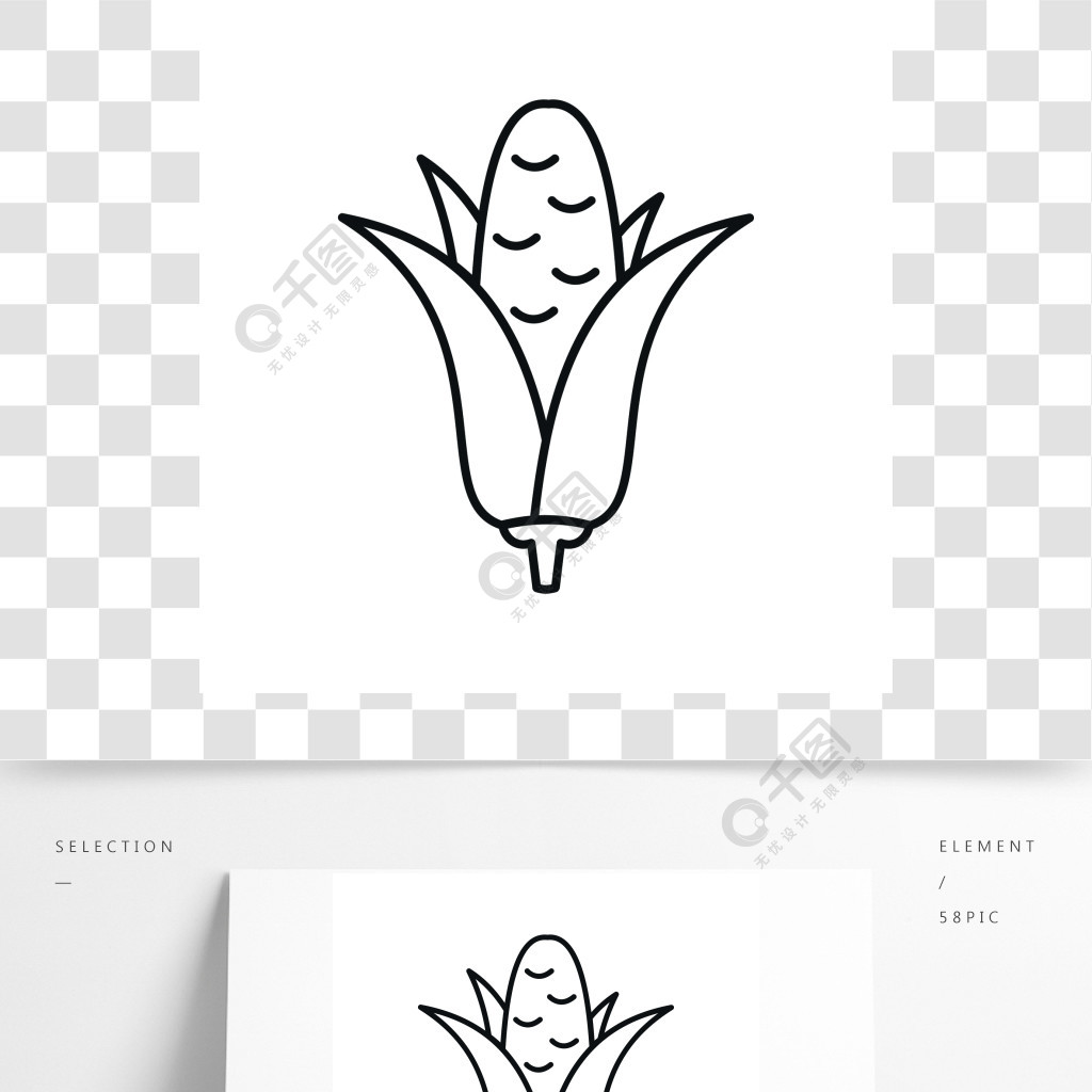 玉米芯在白色背景上孤立的大纲样式图标玉米芯图标,轮廓样式