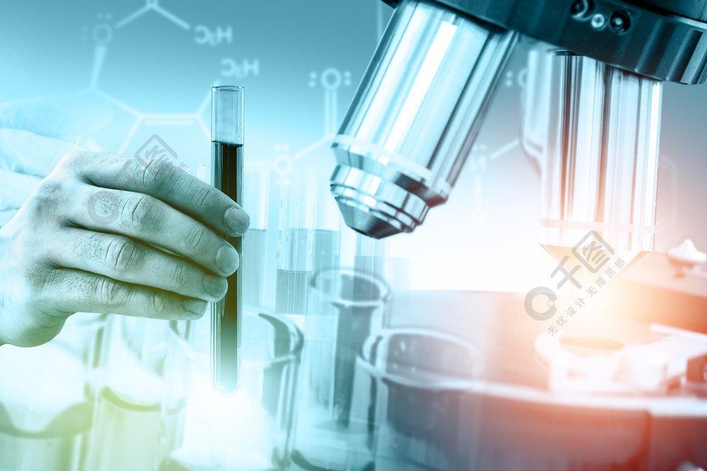 研究與開發的概念科學和醫學實驗室儀器顯微鏡試管和玻璃燒瓶的兩次