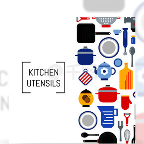 横幅或海报矢量平面样式厨具背景图和文本的地方矢量平面样式厨房用具