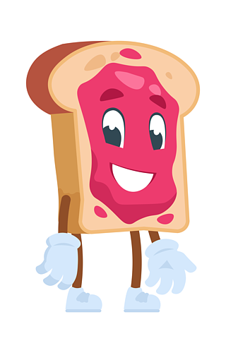 烤面包的卡通人物矢量插图可爱的卡通食物面包吐司果酱烤面包的卡通