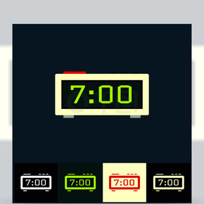时钟图标在不同的彩色背景上的平面矢量图数字时钟集合图标时钟图标在彩色背景上的平面矢量图数码时钟