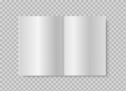 打开书本或杂志现实模拟了透明背景上的空白白页传播的传染媒介例证