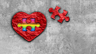 在爱和华伦泰爱标志里面的华伦泰作为变化约会和浪漫关系作为一个难题编结与在红色心脏的一条彩虹作为3D例证