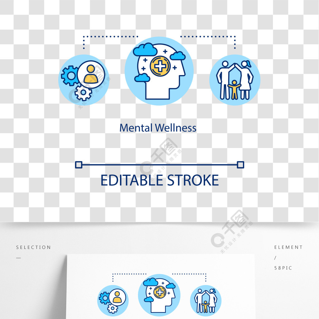 心理健康概念图标心理健康的想法细线图压力管理正面思想人类智慧矢量