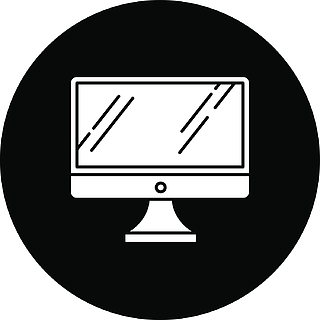 图标普通个人计算机显示屏电子产品数字设备技术黑色圆圈矢量白色剪影