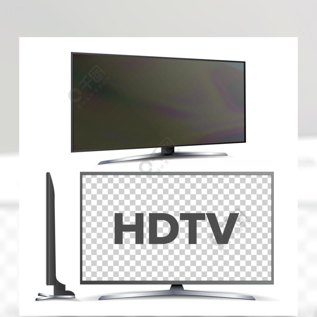 現代hdtvlcd帶領屏幕電視機矢量具有大型空白顯示面板的hdtv模型牆壁