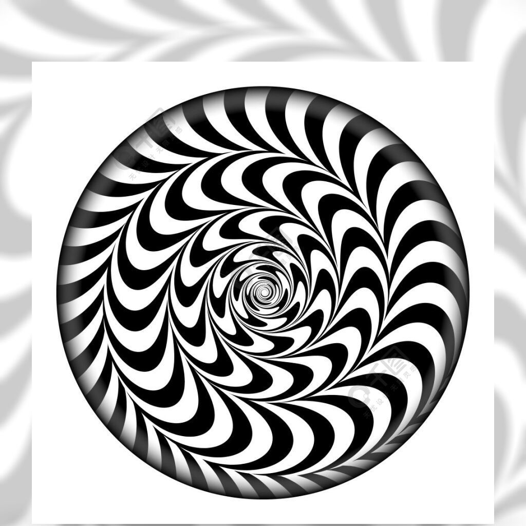径向螺旋矢量迷幻插图漫画旋转效果黑色和白色旋转射线背景径向螺旋