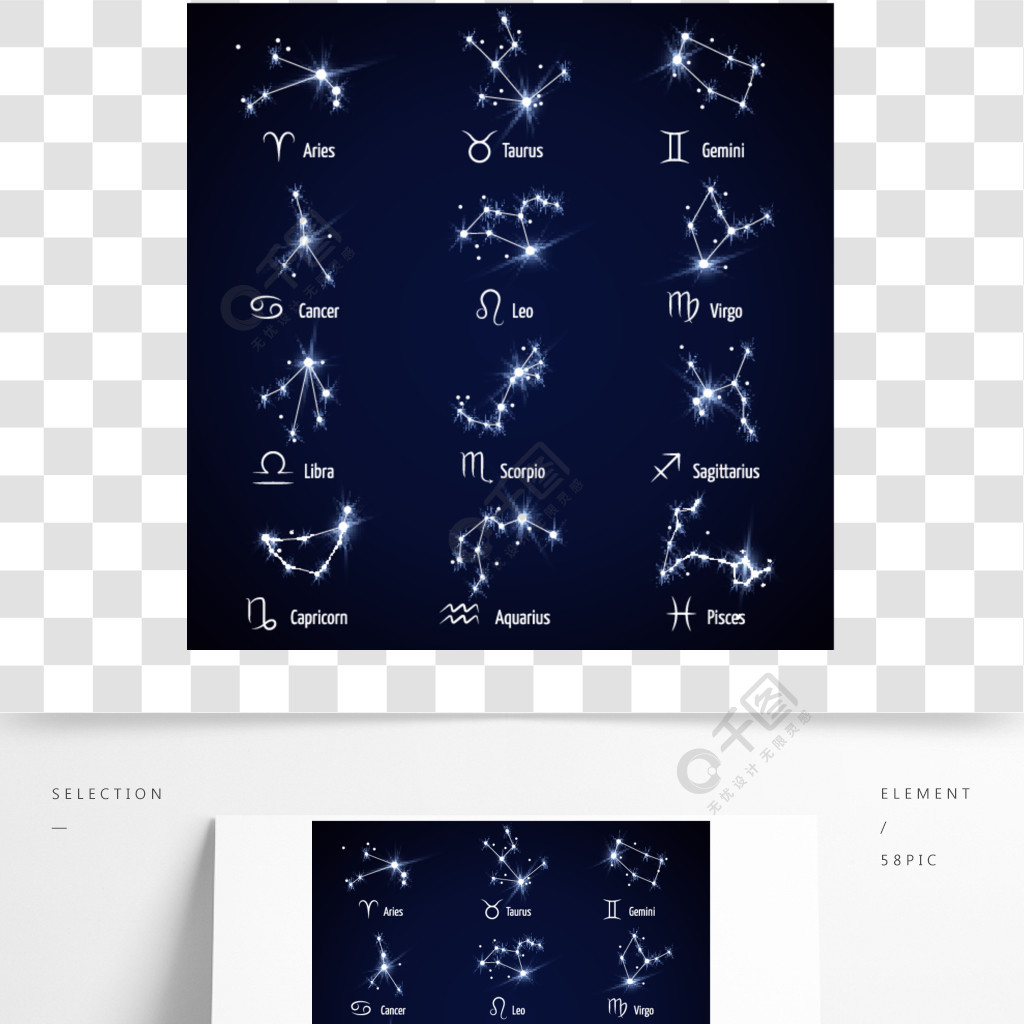 生肖矢量占星術星座符號或黃道圖標生肖向量組的占星術星座圖標星座圖