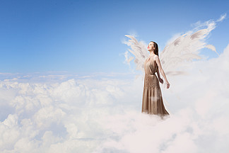 背景上有魅力的女人1253穿裙子的天使女孩有魅力的女人,与天使的翅膀