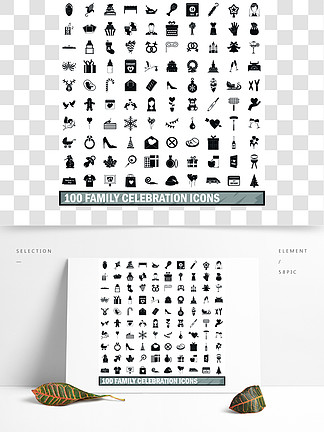 100个家庭庆祝象在所有设计传染媒介例证的简单的样式设置了100个家庭庆祝活动图标集，简约风格
