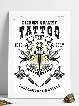 纹身工作室海报模板交叉的纹身机，燕子锚对<i>于</i>海报，印刷品，卡片，横幅矢量图像