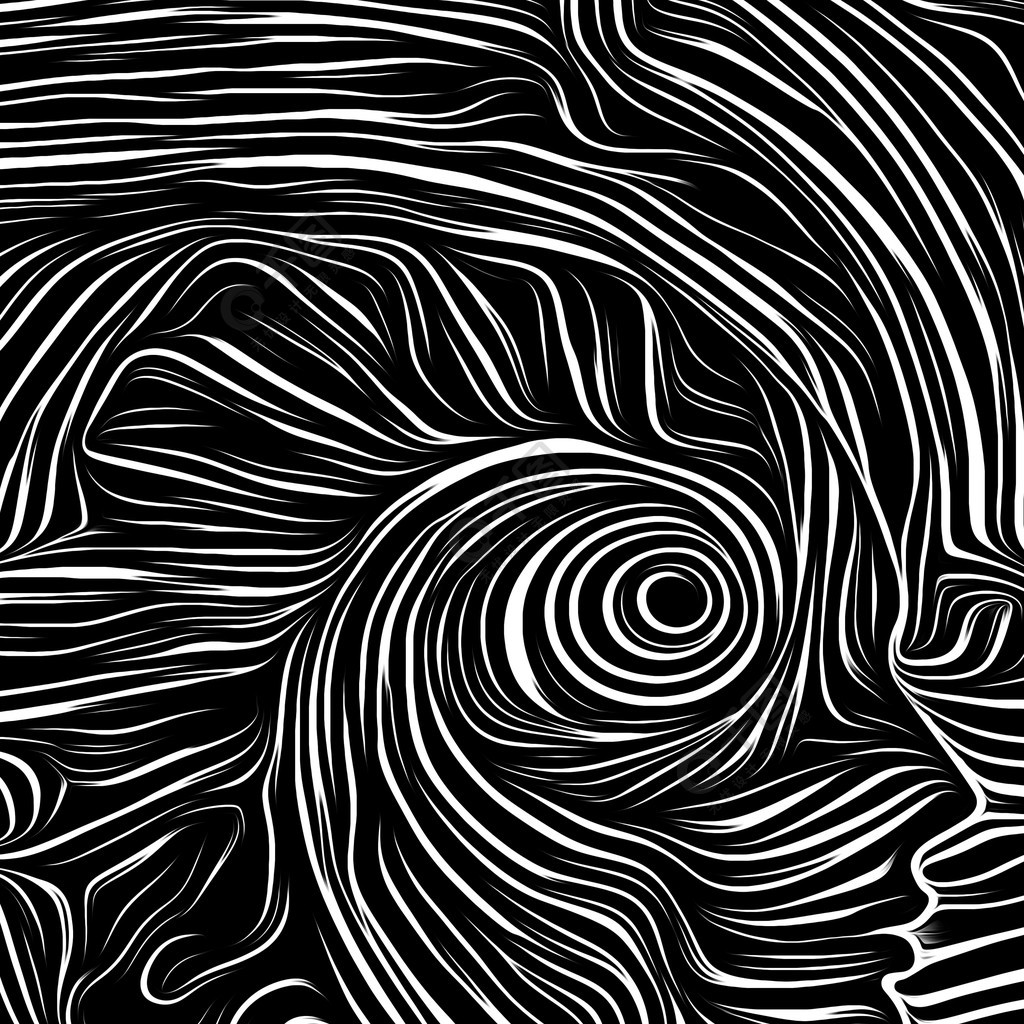 轮廓面集成在黑白木刻图案中关于思想意识理性和人类戏剧的主题黑白
