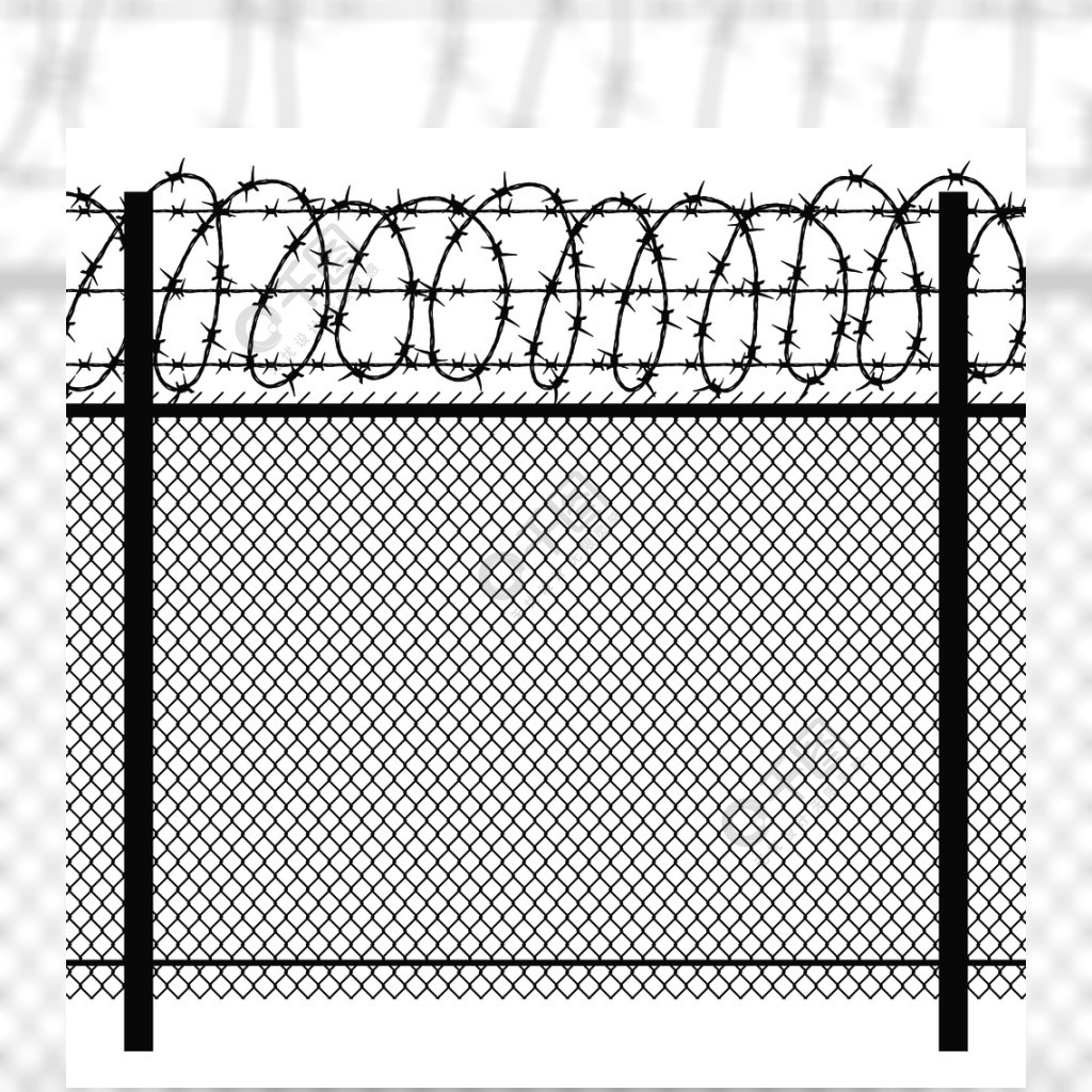 铁丝网的例证jai的监狱隐私金属栅栏与铁丝网矢量无缝黑色剪影