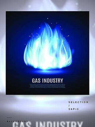在黑暗的背景的蓝色火火焰与天然气工业文本传染媒介例证蓝色火焰背景
