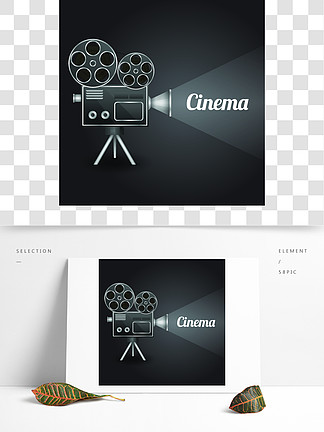 电影院娱乐概念海报<i>布</i>局模板与复古相机投影仪矢量图