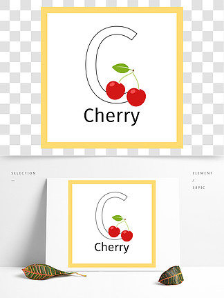 孩子教育卡片用樱桃果子和概述在上色的C上写字，传染媒介例证樱桃和字母C彩<i>页</i>