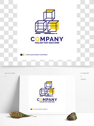 公司名称徽标设计为安排，设计，堆<i>栈</i>，3d，框紫色和黄色的品牌名称设计与标语的地方小型和大型企业的创意徽标模板