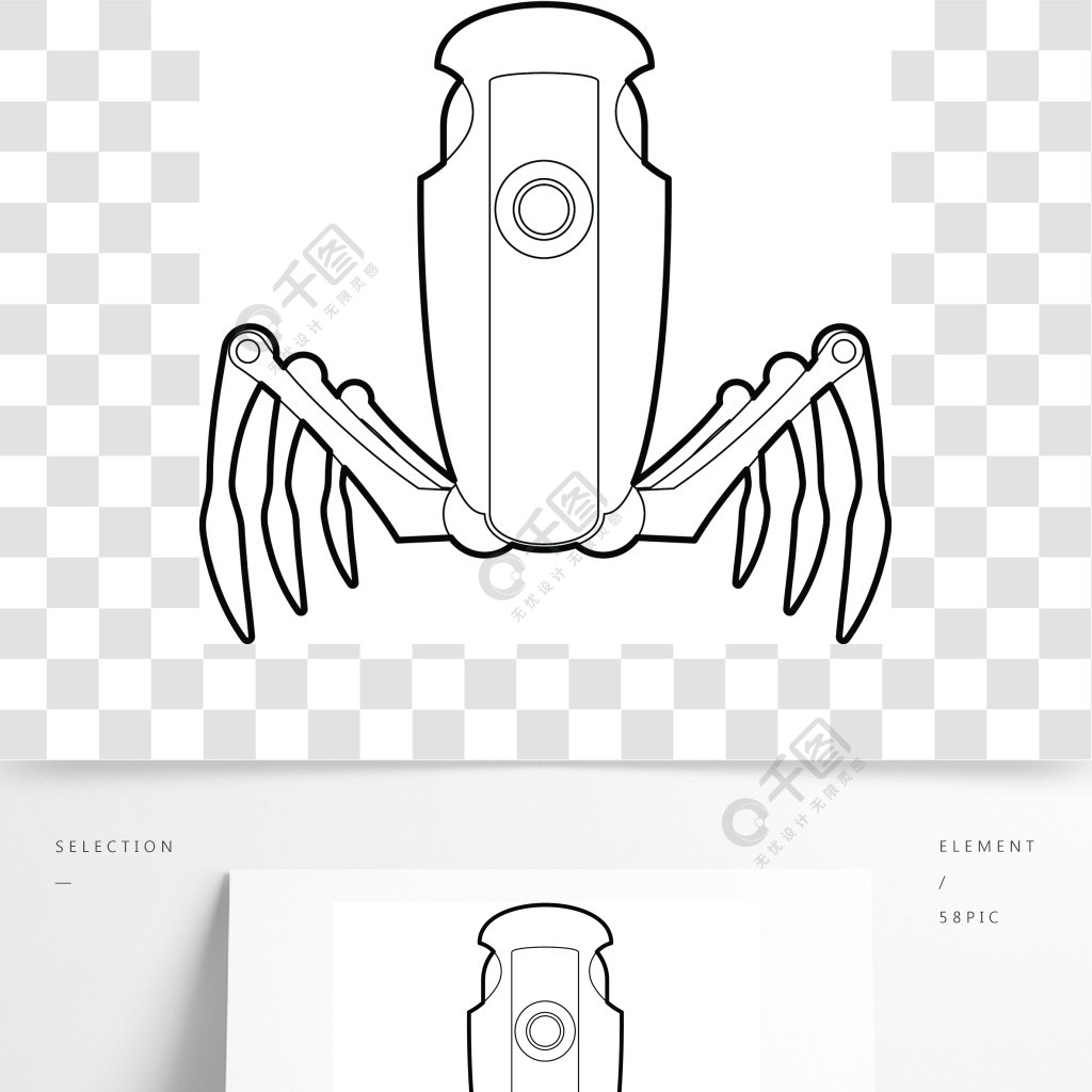 机器人在白色传染媒介例证在概述样式的蜘蛛象隔绝的机器人蜘蛛图标
