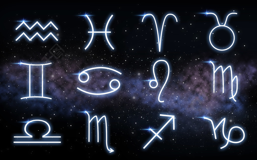 占星术和星座运势黄道十二宫签署与星星和银河背景的