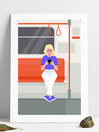 有智能手机的妇女在火车半平的传染媒介例证在公共交通工具的女性举行的电话人坐在通勤者在wifi区域地铁乘客2D卡通人物用于商业用途智能手机在火车半平面矢量图中的女人