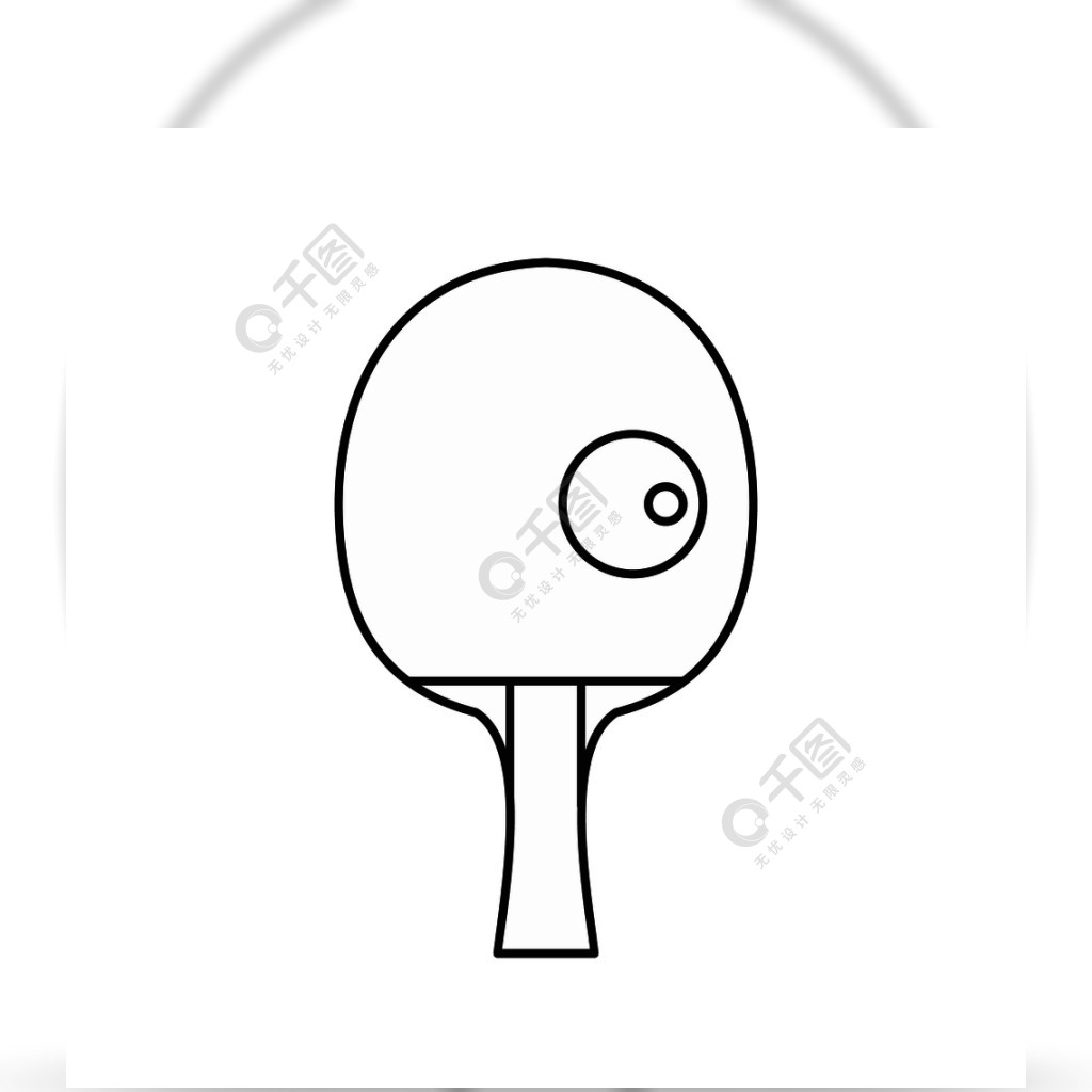 球象在概述样式的在一个白色背景传染媒介例证球拍和球打乒乓球图标