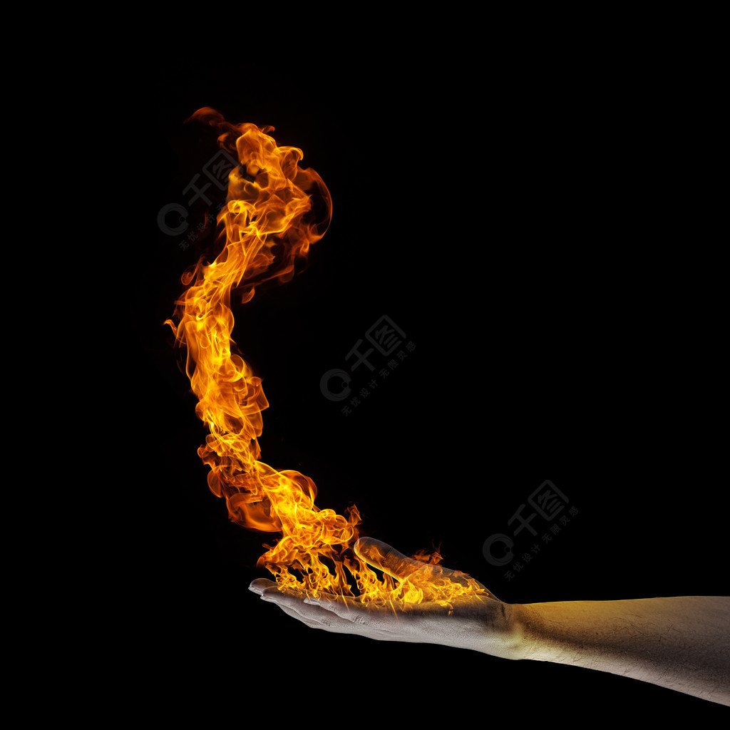 手中有火人类的手握着火火焰的特写
