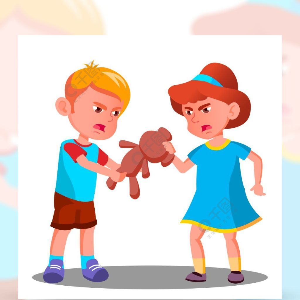 在玩具传染媒介的两个孩子争吵插图在玩具传染媒介的两个孩子争吵孤立