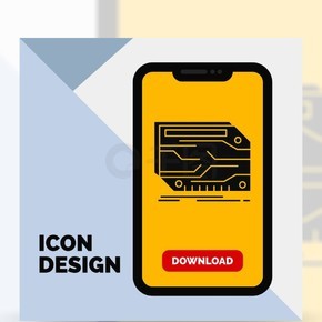 下載頁面中的移動卡,組件,自定義,電子,內存字形圖標黃色背景矢量eps