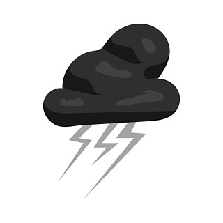 图标在孤立的白色背景上的黑色单色风格天气符号矢量图乌云和闪电图标