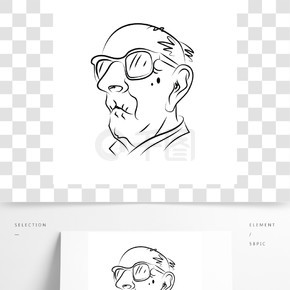 一个老人在眼镜的画像手绘草图黑白图形