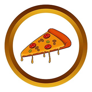 白色背景上孤立的卡通风格萨拉米香肠披萨片矢量图标