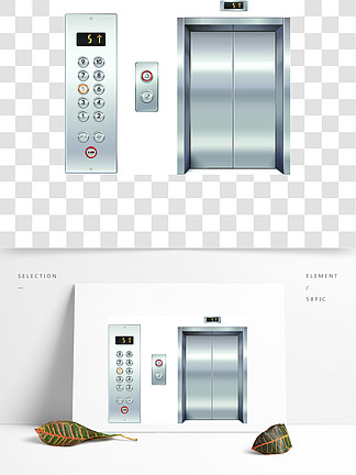 电<i>梯</i>设计方案集电<i>梯</i>设计设置与封闭的门和按钮面板孤立的矢量图