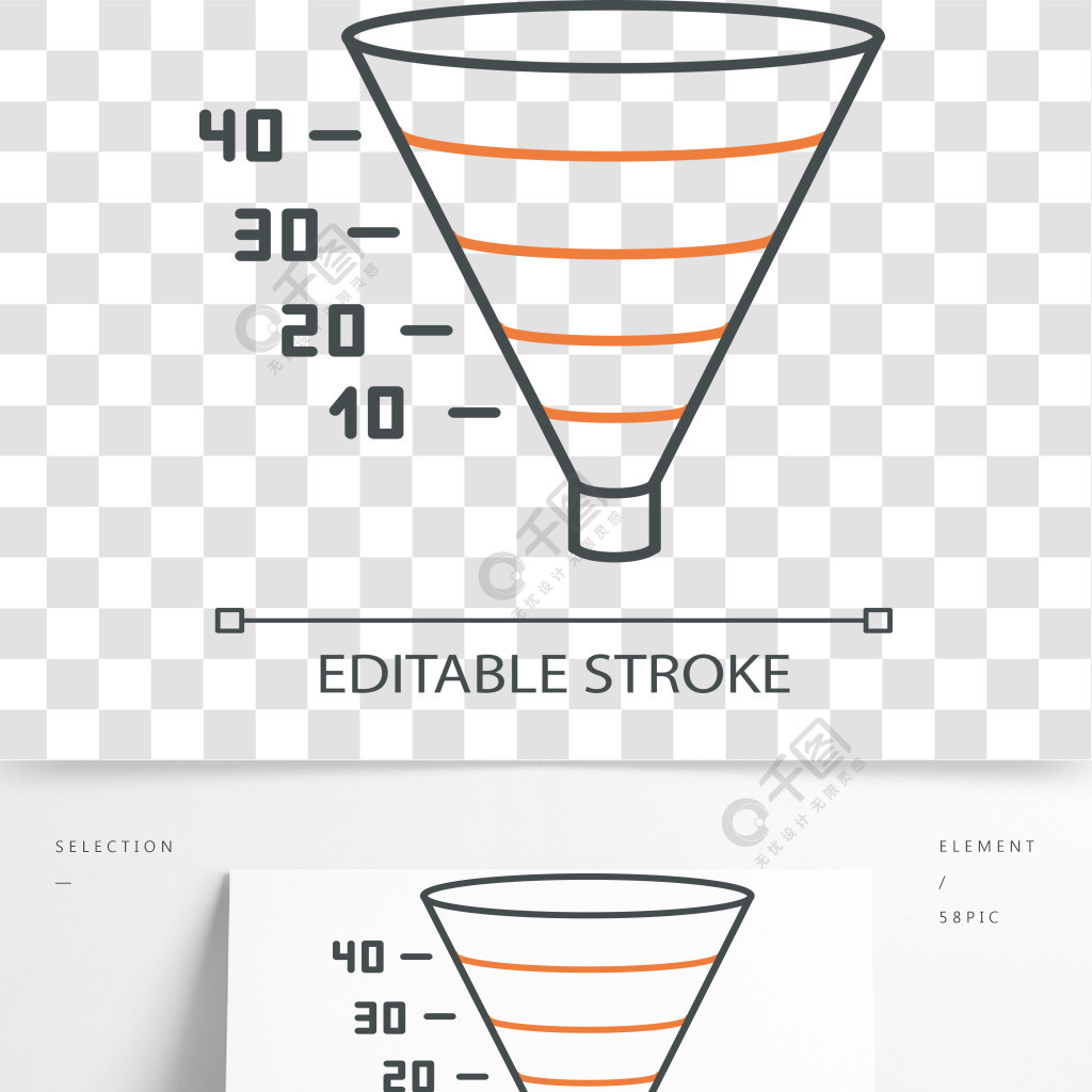 漏斗图线性图标营销策略图转换经济计划商业研究演示文稿细线图轮廓