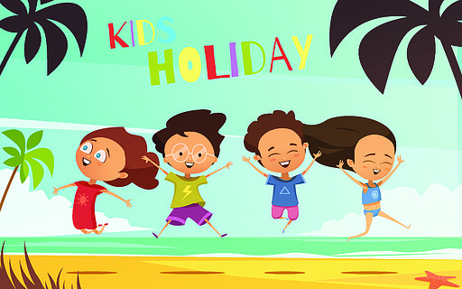 孩子们假期平面矢量图儿童假期平面矢量插图在卡通设计与快乐的朋友