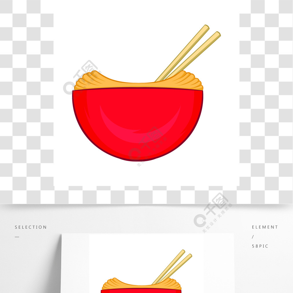 红色碗与筷子象的米在动画片样式的在白色背景红碗米饭用双筷子图标