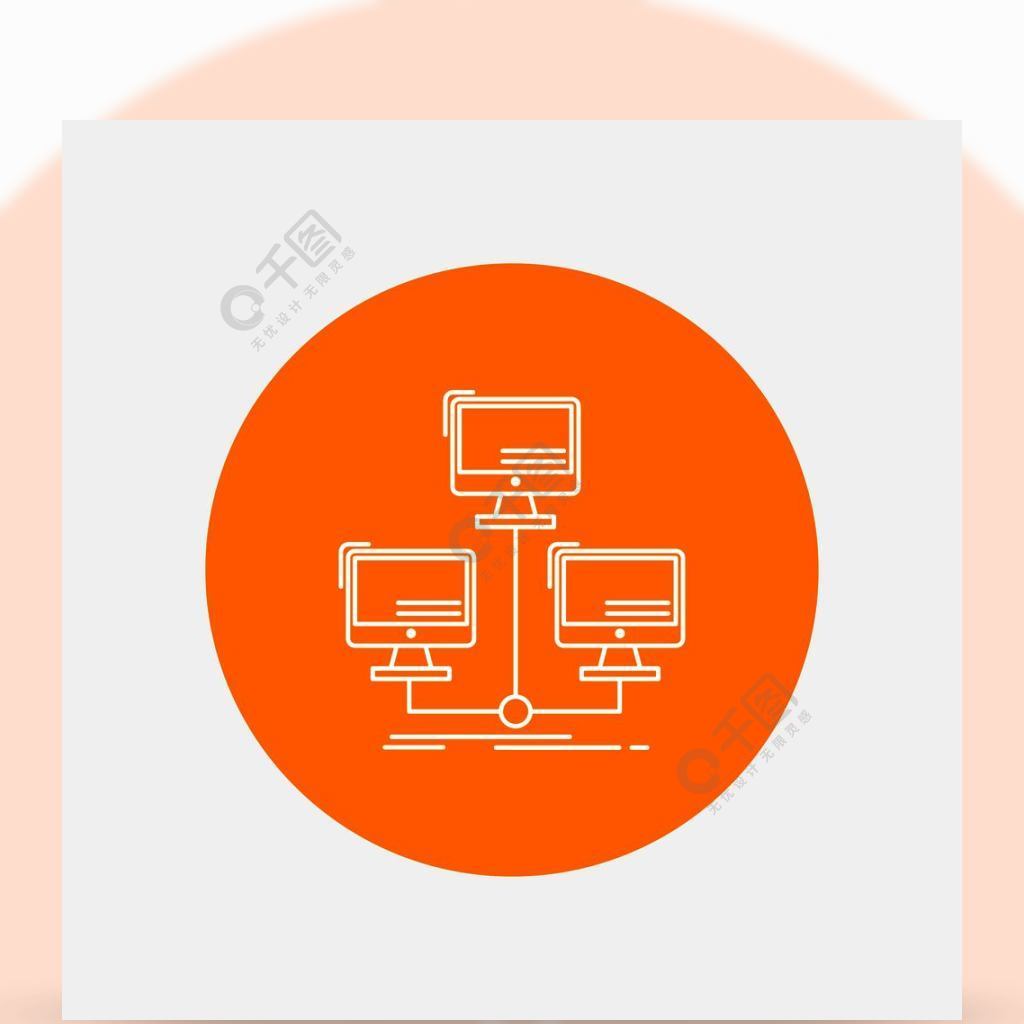 數據庫,分佈式,連接,網絡,計算機圓圈背景中的白線圖標矢量圖標插畫
