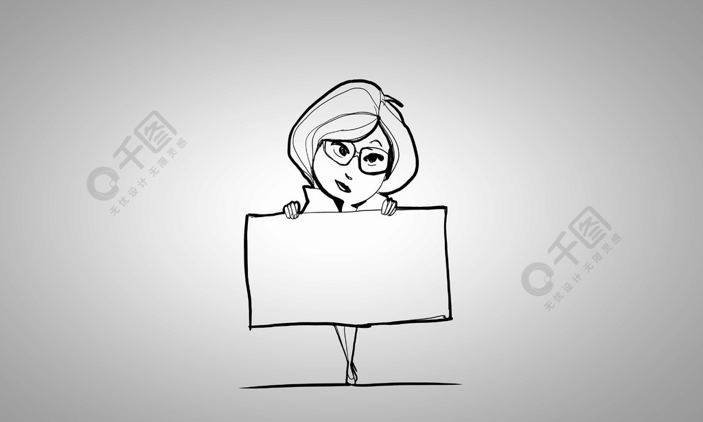 卡通搞笑的女人妇女讽刺画有空白的横幅的在白色背景