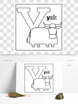 着色<i>页</i>或与英语动物动物园字母表的孩子卡k牛，字母Y矢量图k牛，字母Y彩<i>页</i>