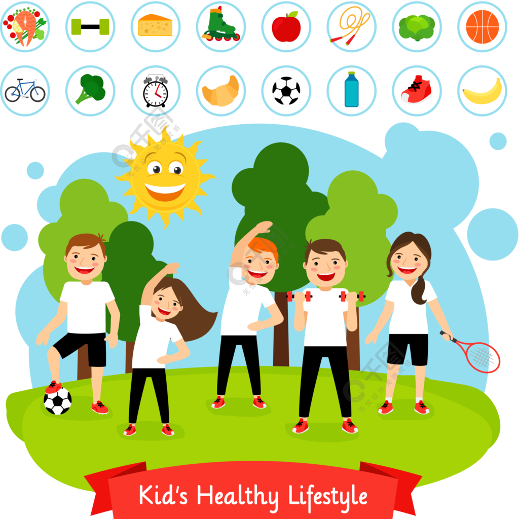 体育儿童夏季活动愉快的微笑的孩子活跃健康生活方式和健康食物传染