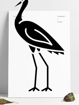鹤鸟黑色标志符号图标苍鹭站在姿势优雅的动物立场长长的<i>脖</i><i>子</i>的日本鸟动物和野生动物在白色空间上的轮廓符号矢量孤立的图