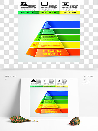 抽象的3d金字塔<i>图</i>表设计模板与标题类别和进度选项矢量<i>图</i>