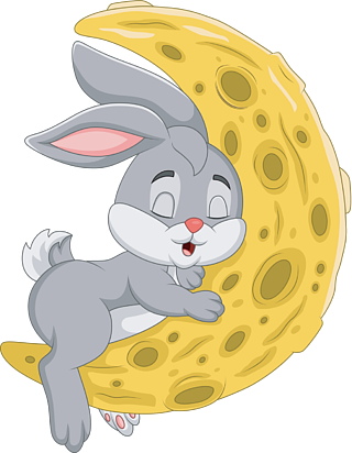 卡通兔子在月球上睡觉