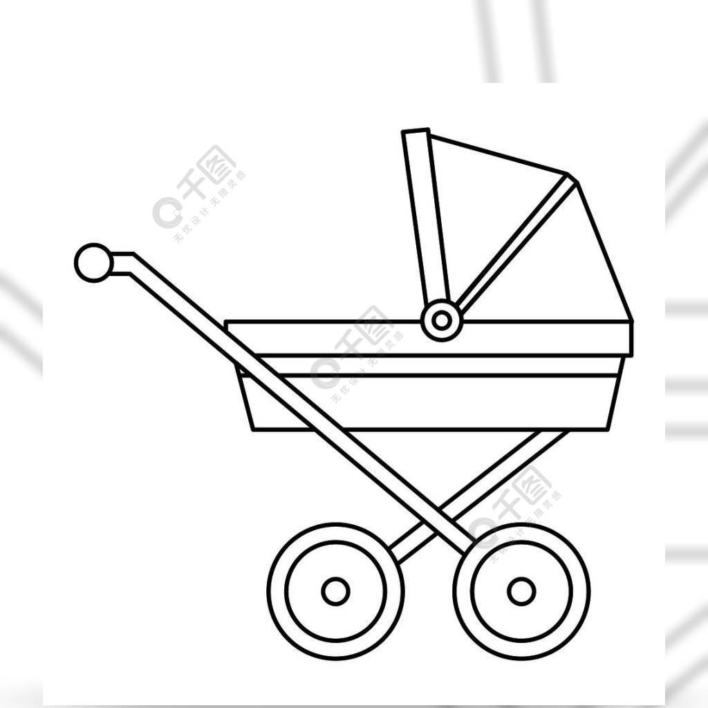 在概述样式的摇篮车象在一个白色背景传染媒介例证大纲样式的婴儿车
