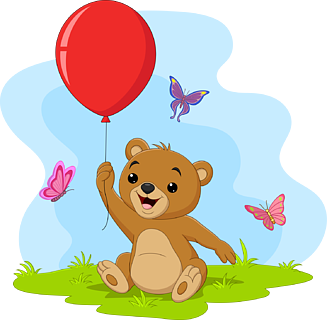 卡通小熊拿着红色的气球