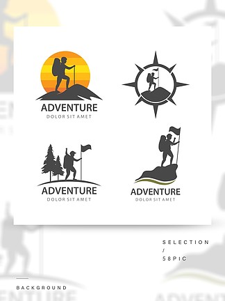 登山者探险冒险插画标<i>志</i>矢量设计