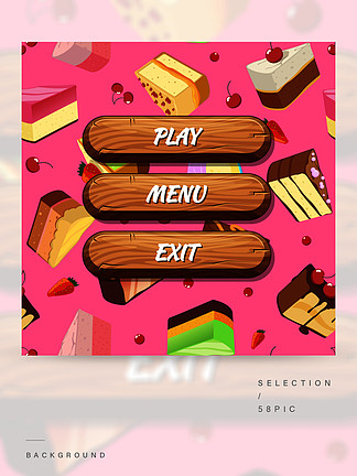 导航有文本的动画片样式木按钮在蛋糕的游戏设计的编结背景比赛接口有蛋糕样式例证的ui按钮矢量卡通风格木制按钮带有文本的蛋糕设计背景上的游戏设计