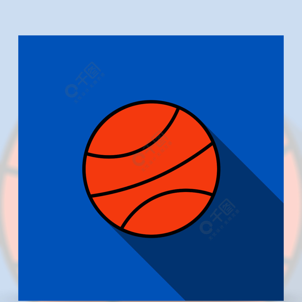 在平面样式在蓝色背景上的篮球球图标平面样式篮球球图标