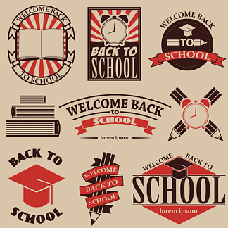 回到学校标签，徽章和传单的设计元素，海报为回到学校的主题向<i>量</i>例证