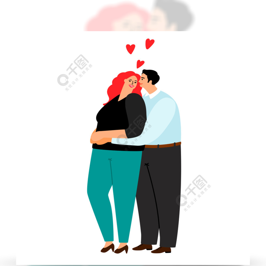 在白色背景隔绝的爱恋夫妇拥抱爱夫妇男人和女人矢量图在白色背景隔绝